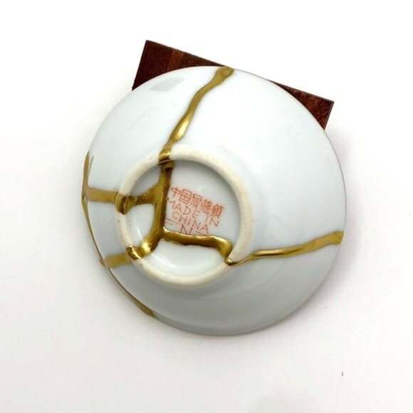 Kintsugi Bowl Chinese Vtg Jingdezhen Mini Gold Crack Japanese Art Growth Gift - Picture 10 of 11